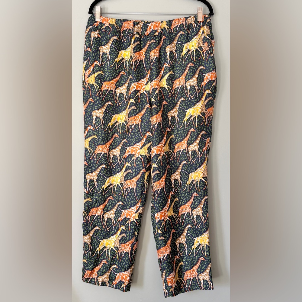 J. Crew Collection 100% Silk Pull On Straight Leg Giraffe Print Pants Size 12 - Picture 3 of 8